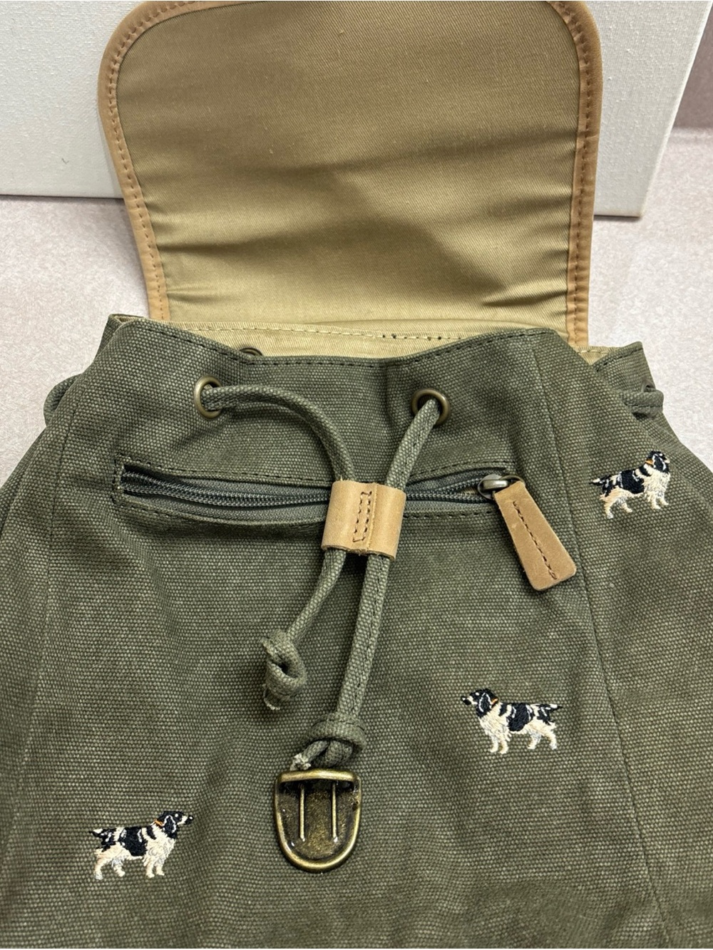 Vtg LL Bean Boat & Tote Bag Backpack Spaniel Dog Embroidered Leather Canvas - Picture 5 of 9